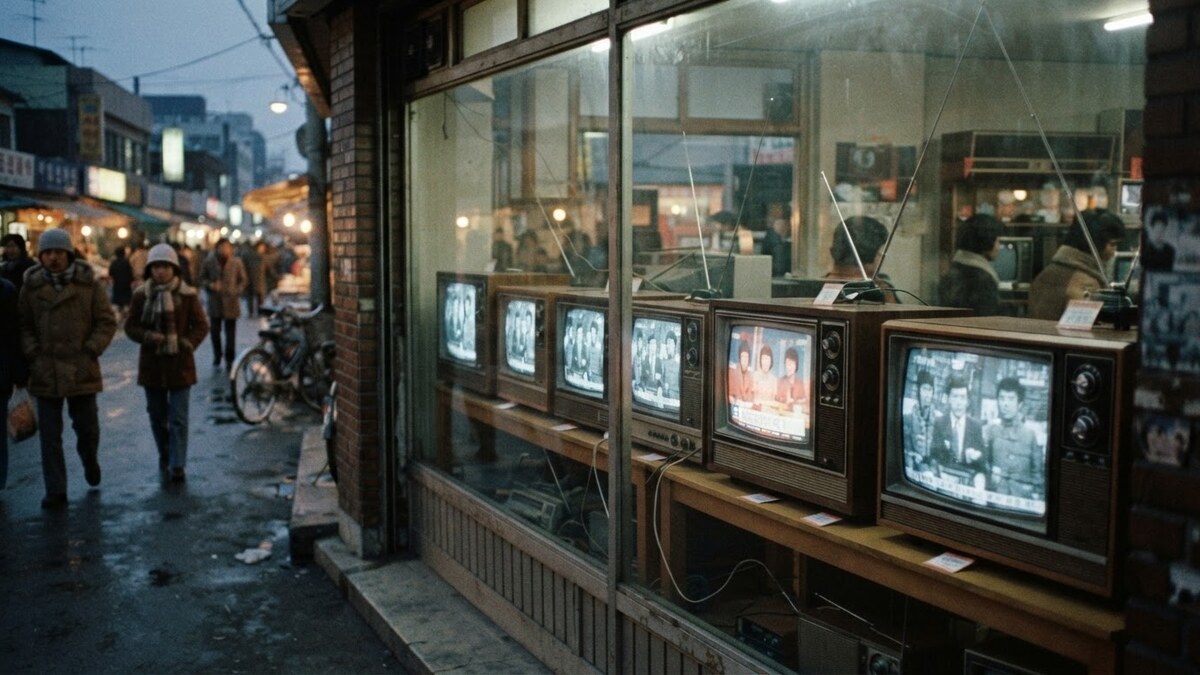 1970년대 전파상 진열장의 컬러TV